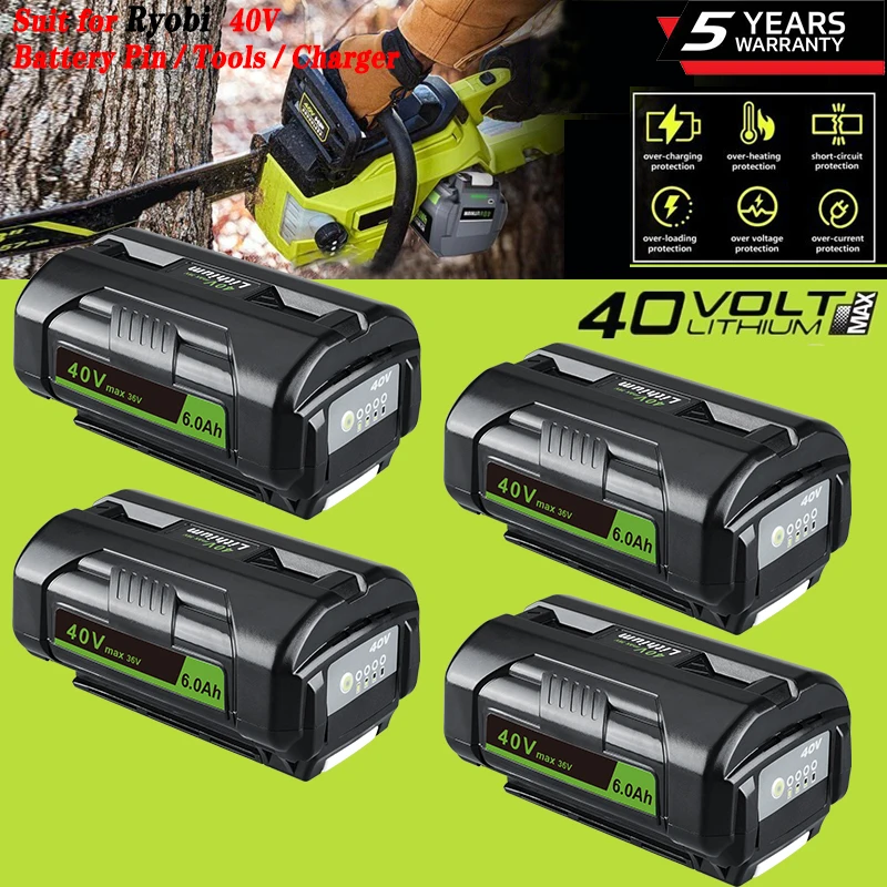 1/2/4 Uds 40V 6.0Ah OP4040 reemplazar para Ryobi 40V Li-on batería Pin Compatible con Ryobi 40 voltios OP40301 OP4050A OP40501 OP40601