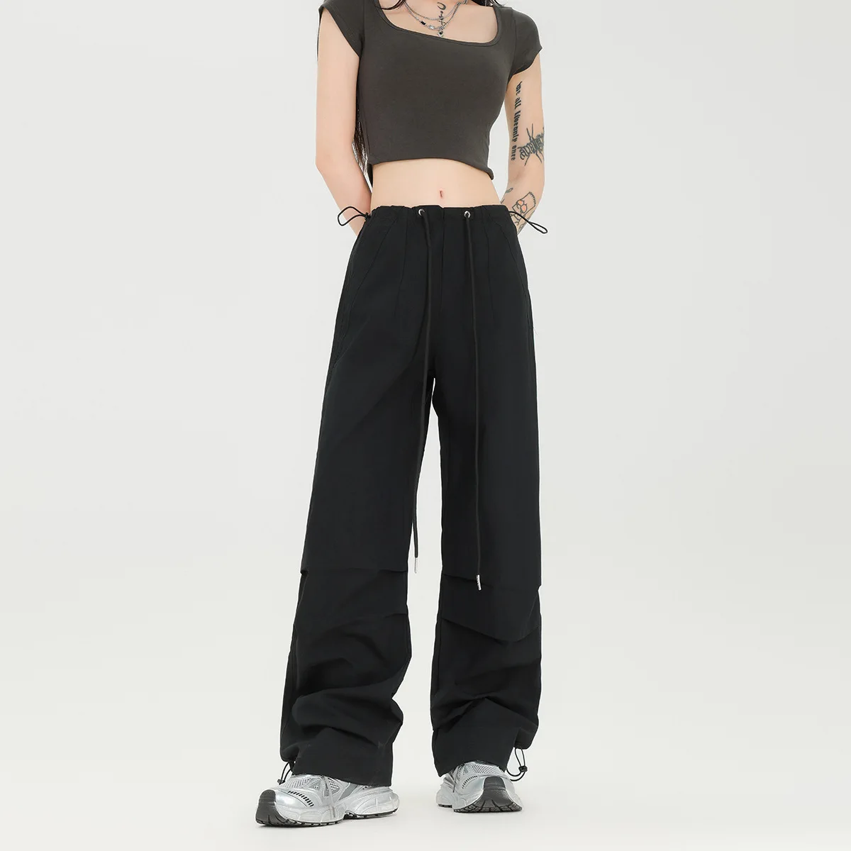 Unisex Japanese Wide Leg Pants Dropped Crotch Street Dance Trousers Black Oversized Joggers Casual Lounge Pants