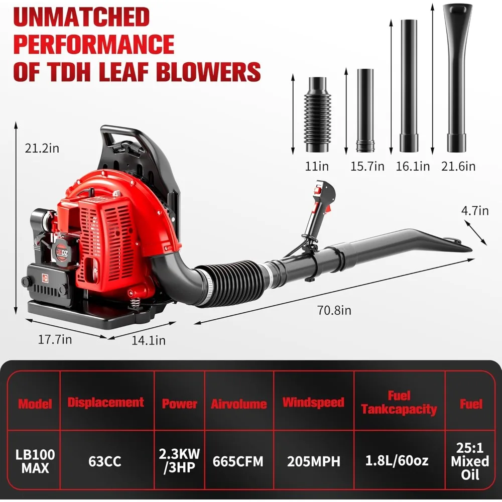 Gas Backpack Leaf Blower - 2-Stroke Handheld-Class V Engine, 63 CC, High-Velocity 665 CFM, Ergonomic Design for Complete Pro