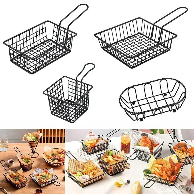 French Fries Basket Food Bucket Net Encrypt Colander Strainer Shaped Frying Stainless Steel Meshed Container Tableware