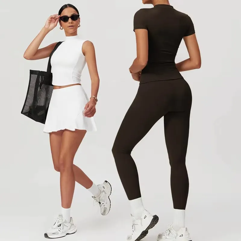 

Two Piece Yoga Set Women Workout Set Sportswear Gym Clothing Fitness Short Sleeved Top High Waist Leggings Sports Suits