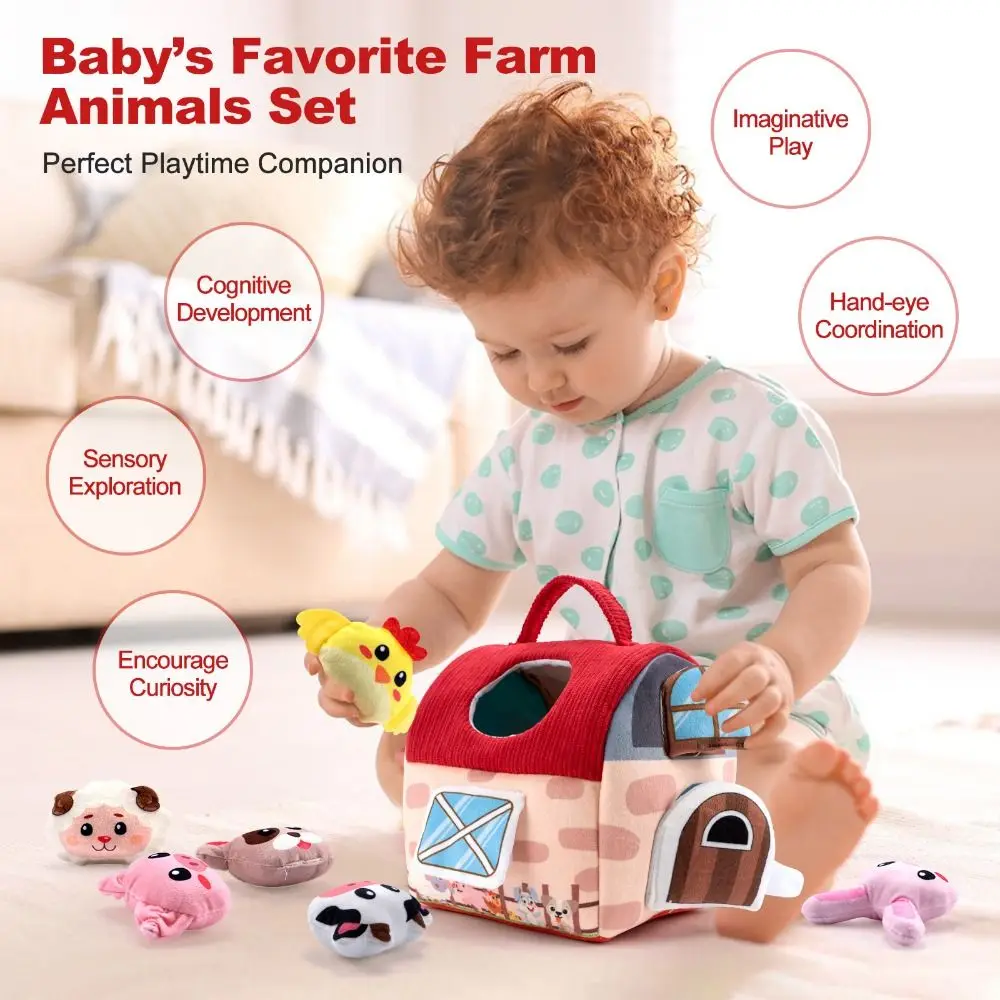 

Farm Simulated Baby Soft Plush Animals Cute Cartoon Farm Animals House Set Training Toys with Sound Animals Cognition Doll