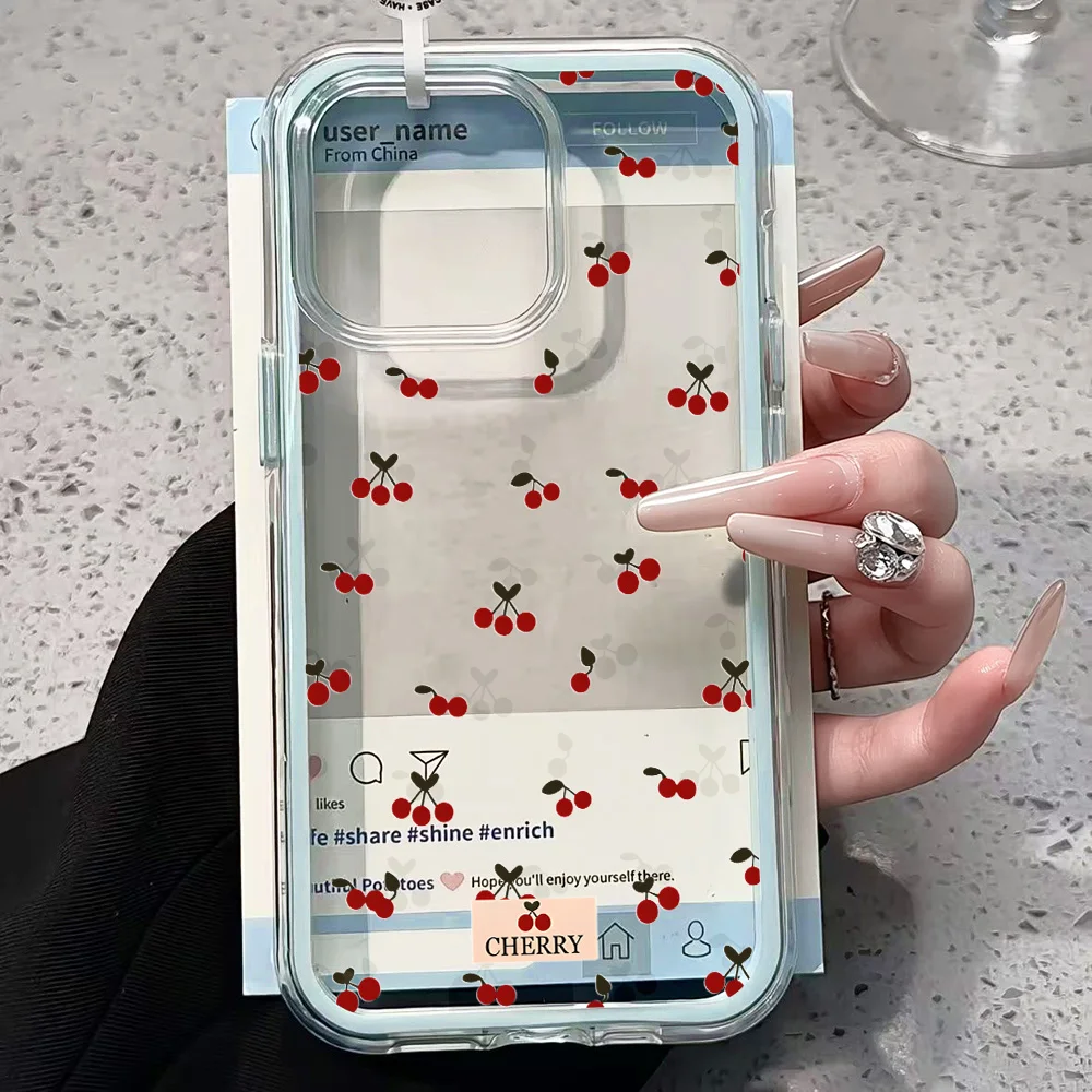 Koreanische Niedliche Kirsch-INS Transparente Handyhülle für iPhone 17 13 16 15 11 12 14 Pro Max 17 Air XR X Hülle Silikon Stoßfeste Weiche Abdeckung – Detail 3