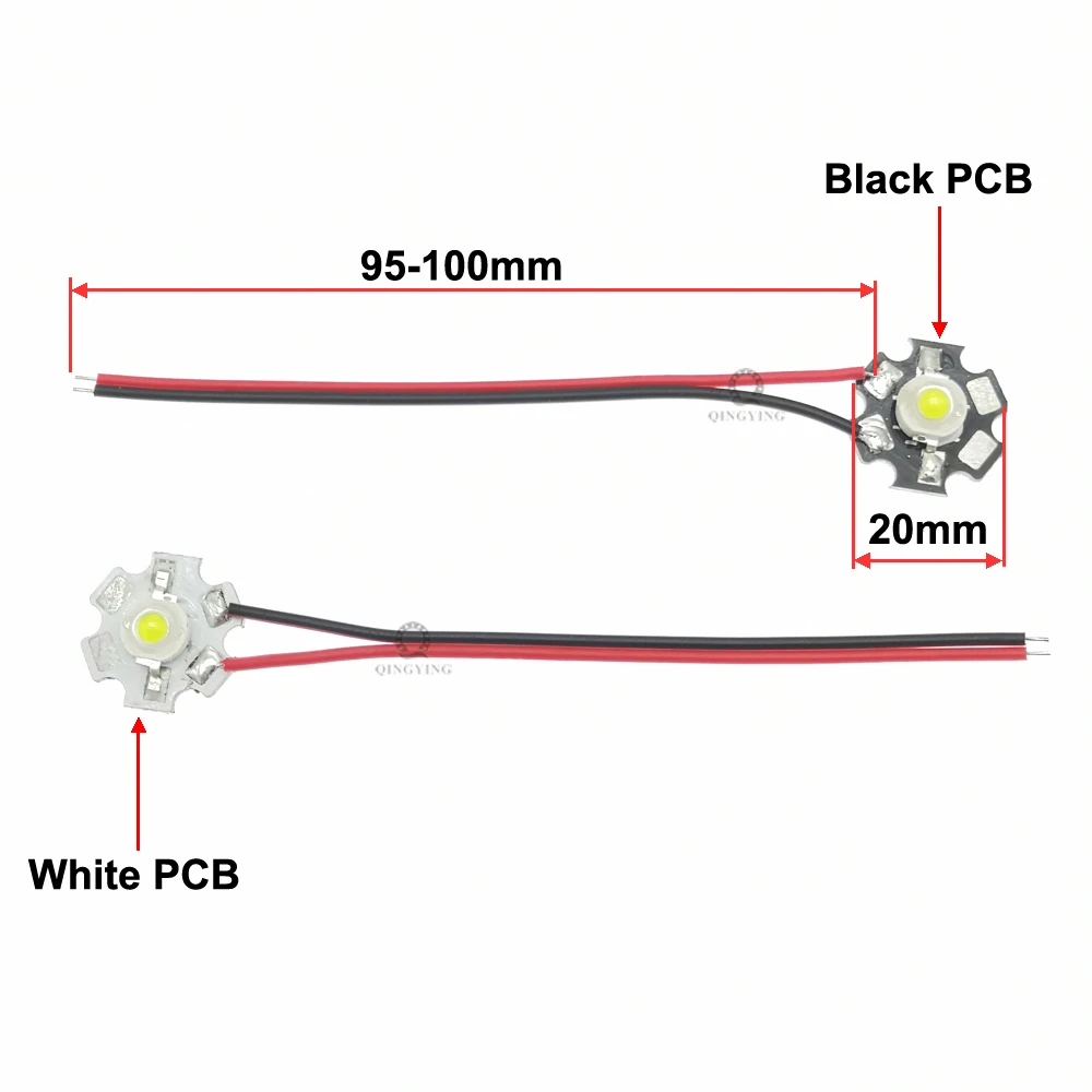 1W 3W High Power LED Diodes Pre-soldering Cable Wire With 20mm Star PCB White Warm DeepRed Green Royal Blue Yellow UV Color