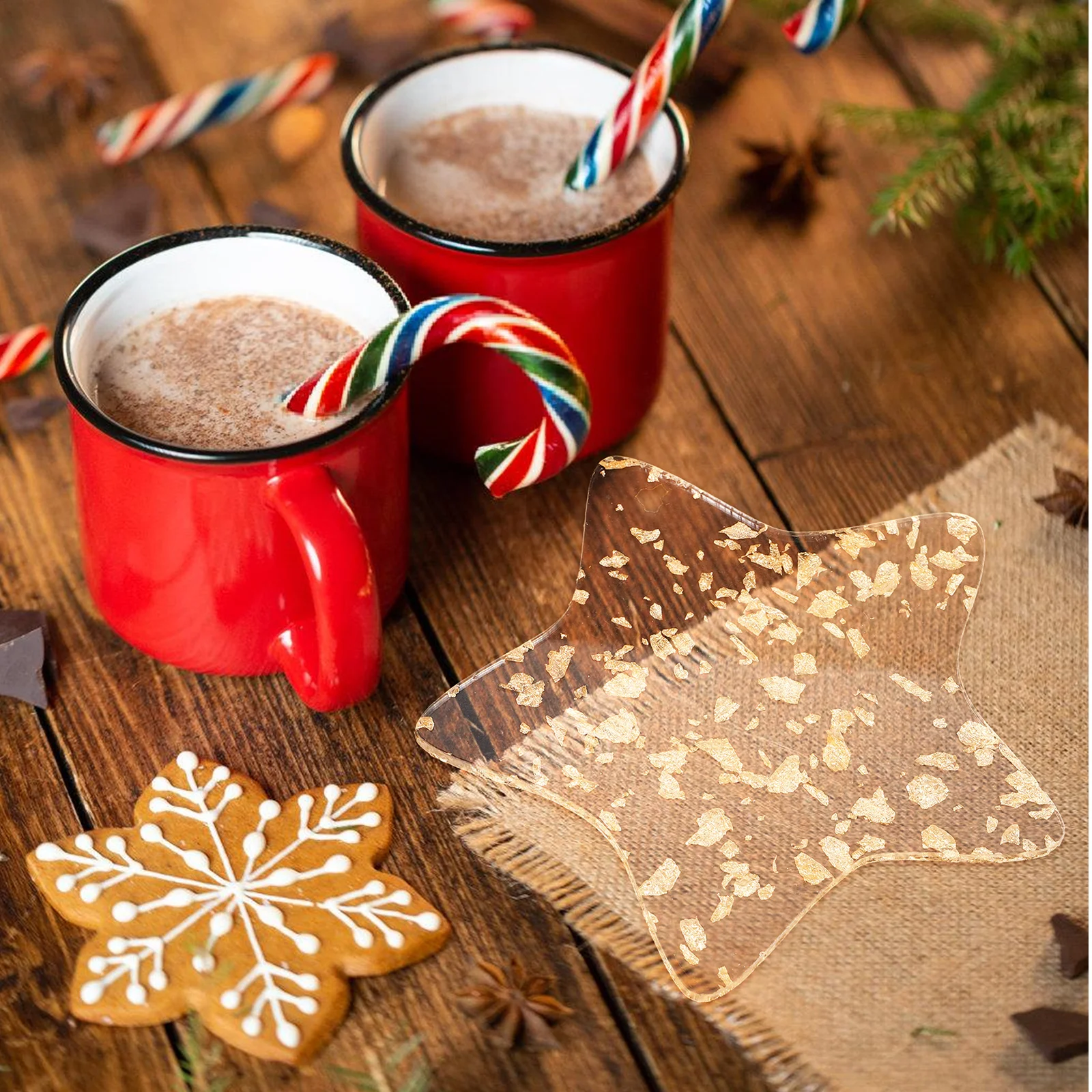 

3 Pcs Gold Leaf Set Star Shaped Cup Mats Heat Resistant Pot Holder Non Slip Insulated Coffee Tea Bowls Placemats Protective