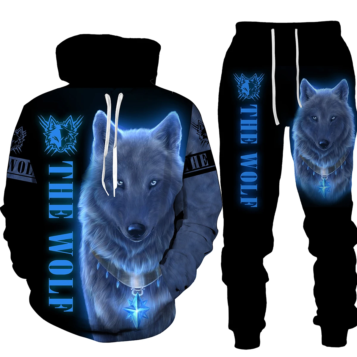 Moletom e moletom estampado em 3D masculino, padrão lobo animal, agasalho, streetwear extragrande, roupas esportivas, outono, inverno