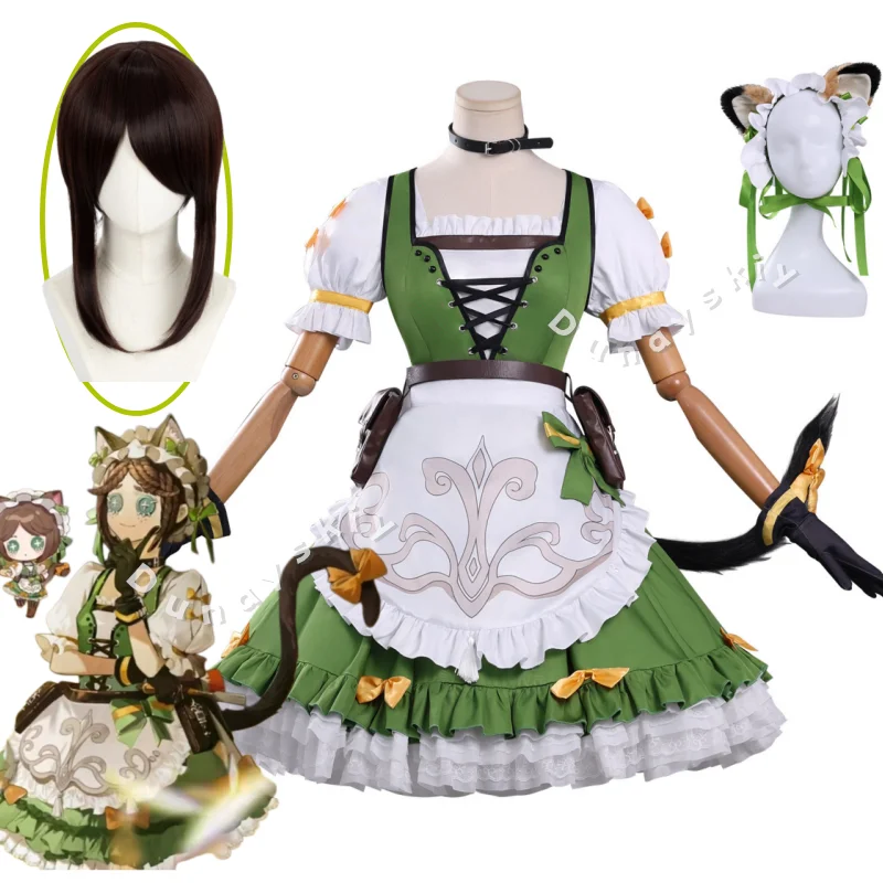 

Identity V Gardener Emma Woods Perfect Wrap Lolita Maid Dress Cosplay Costume With Cat Ears Tail Headdress For Women Halloween