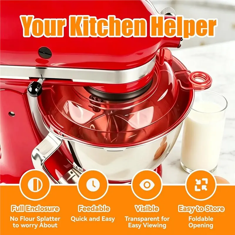 Protector de vertido N98R compatible con los recipientes Kitchenaid de 4.5-5QT con cabezal inclinable, cubierta de seguridad para el vertido de ingredientes en la tazón del batidor.