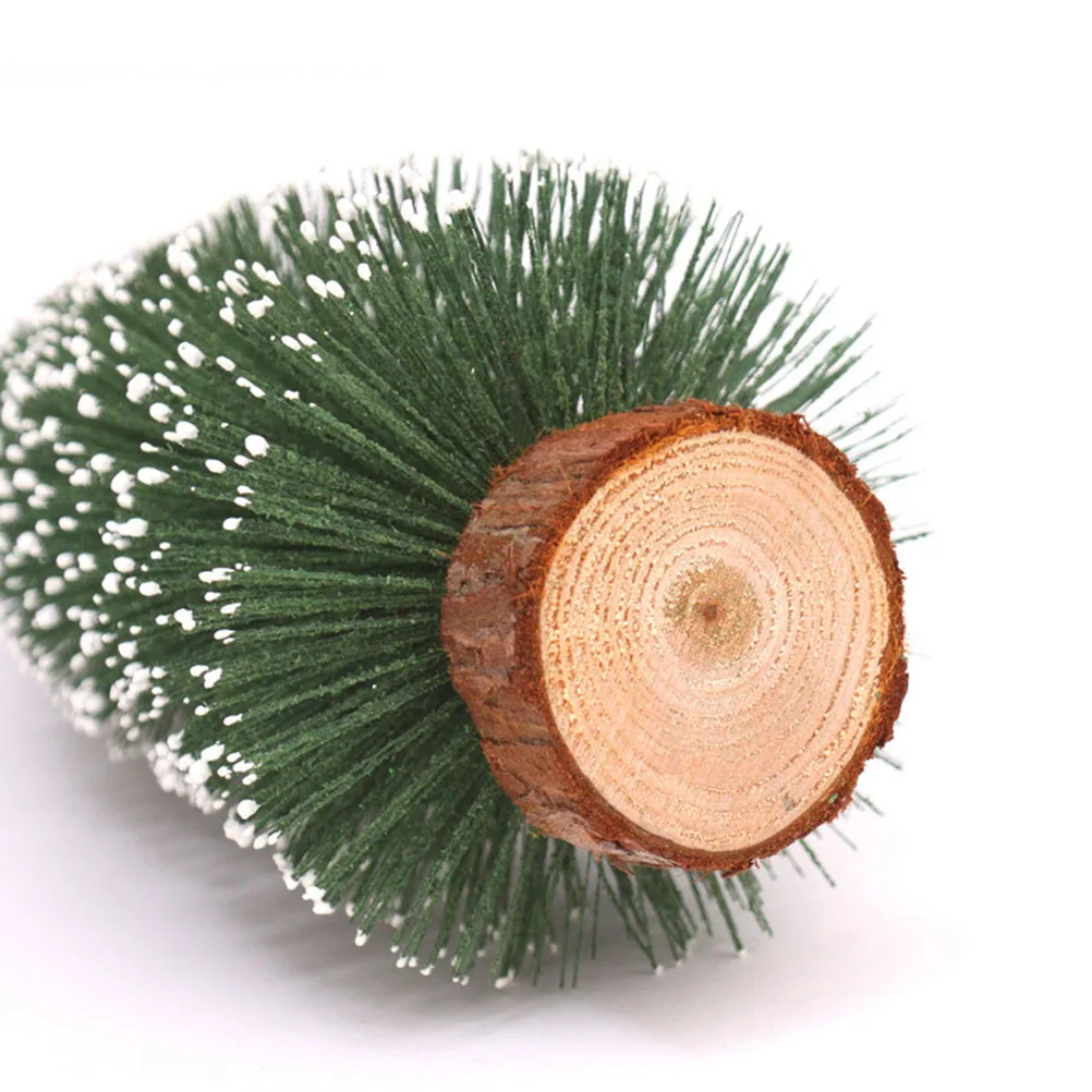 

15Cm Mini Frosted Tabletop Christmas Tree With Wood Base Holiday Party Decoration Desk Ornament Diorama Snow Globe Embellishment