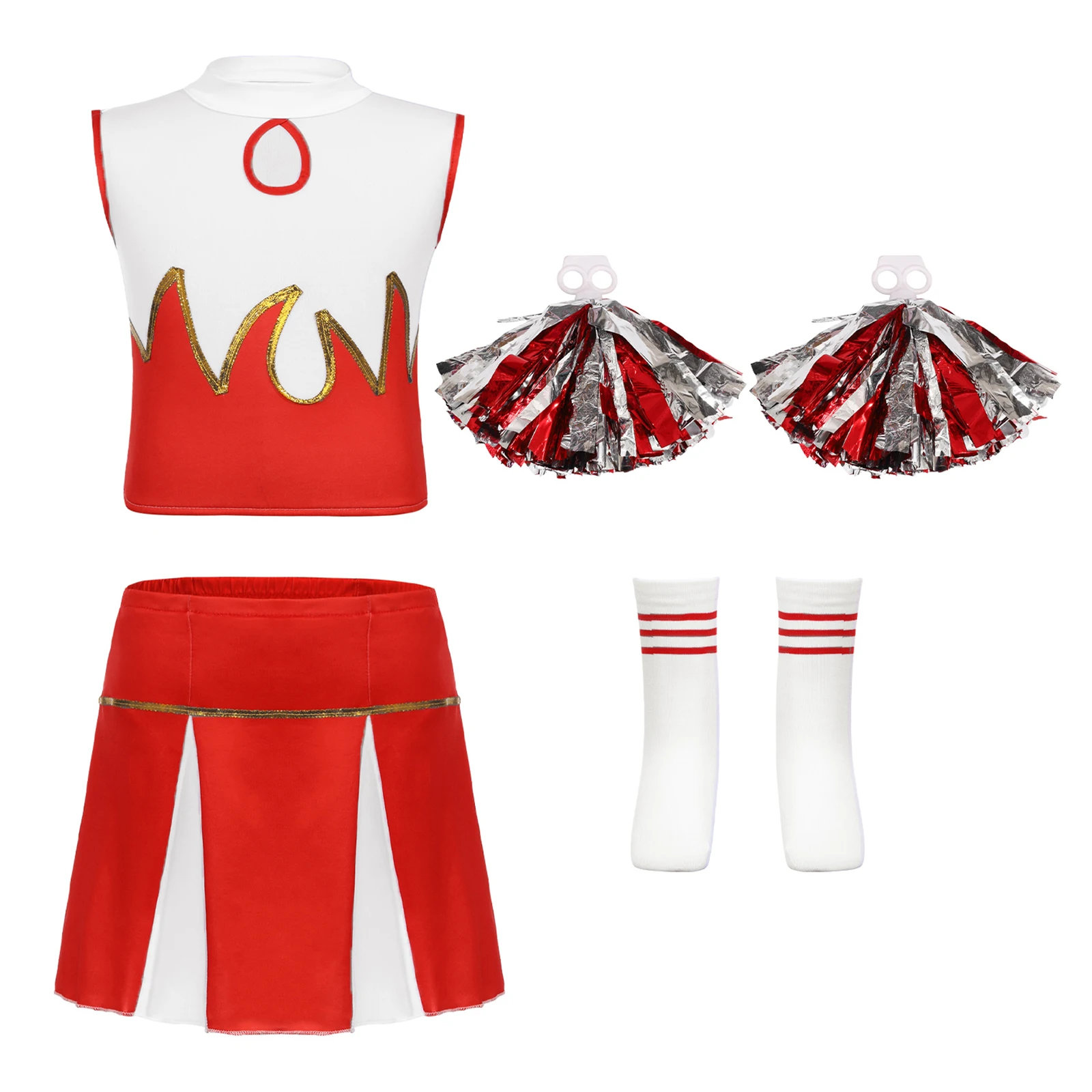 Cheerleading-Tanz-Outfit für Mädchen, Cheerleader-Uniform, ärmellose Pailletten, moderne Tanzkostüme für Schulshow-Bühnenauftritte