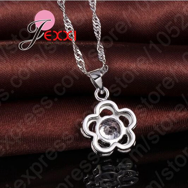 Vintage Antique 925 Sterling Silver Flower Cubic Zirconia Necklace And Earrings Women's Jewelry Sets Anniversary Gift