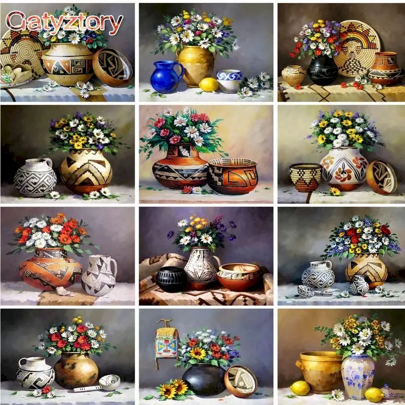 

GATYZTORY Paint By Number Flowers Drawing On Canvas Gift Diy Pictures By Numbers Vase Kits Handpainted Art Home Decor