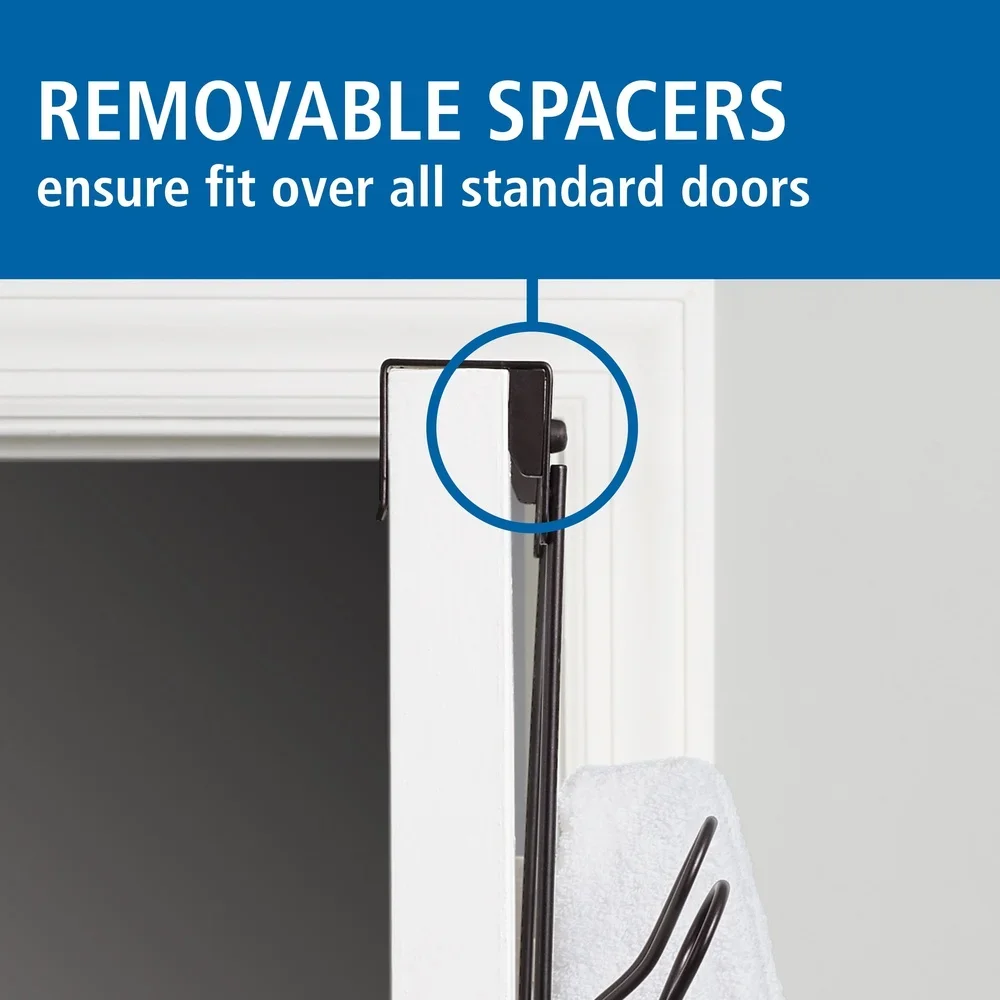 رف خطاف فوق الباب، 6 خطافات مزدوجة، بدون حل تخزين للحفر، منظم إكسسوارات الملابس