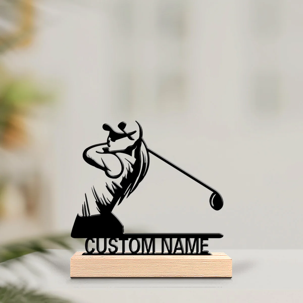 1pc golf Personalized Text Metal Statue Iron Ornament Handicraft With Wood Base Tin SculptureFor Home Decor