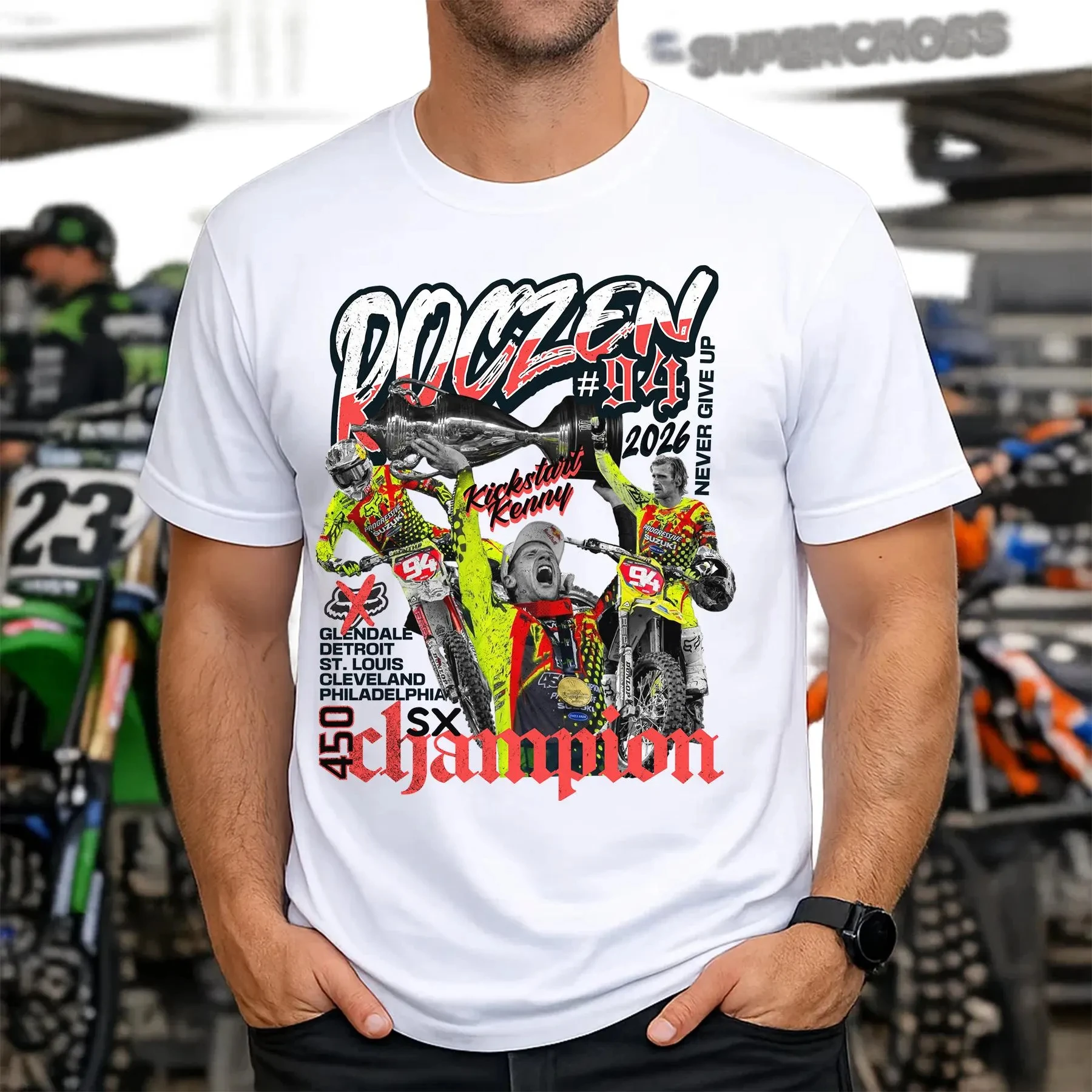 Men Vintage Ken Roczen #94 Motocross T Shirt 2026 450SX Supercross Champion Dirt Bike Rider Oversized Cotton Short Sleeve Top