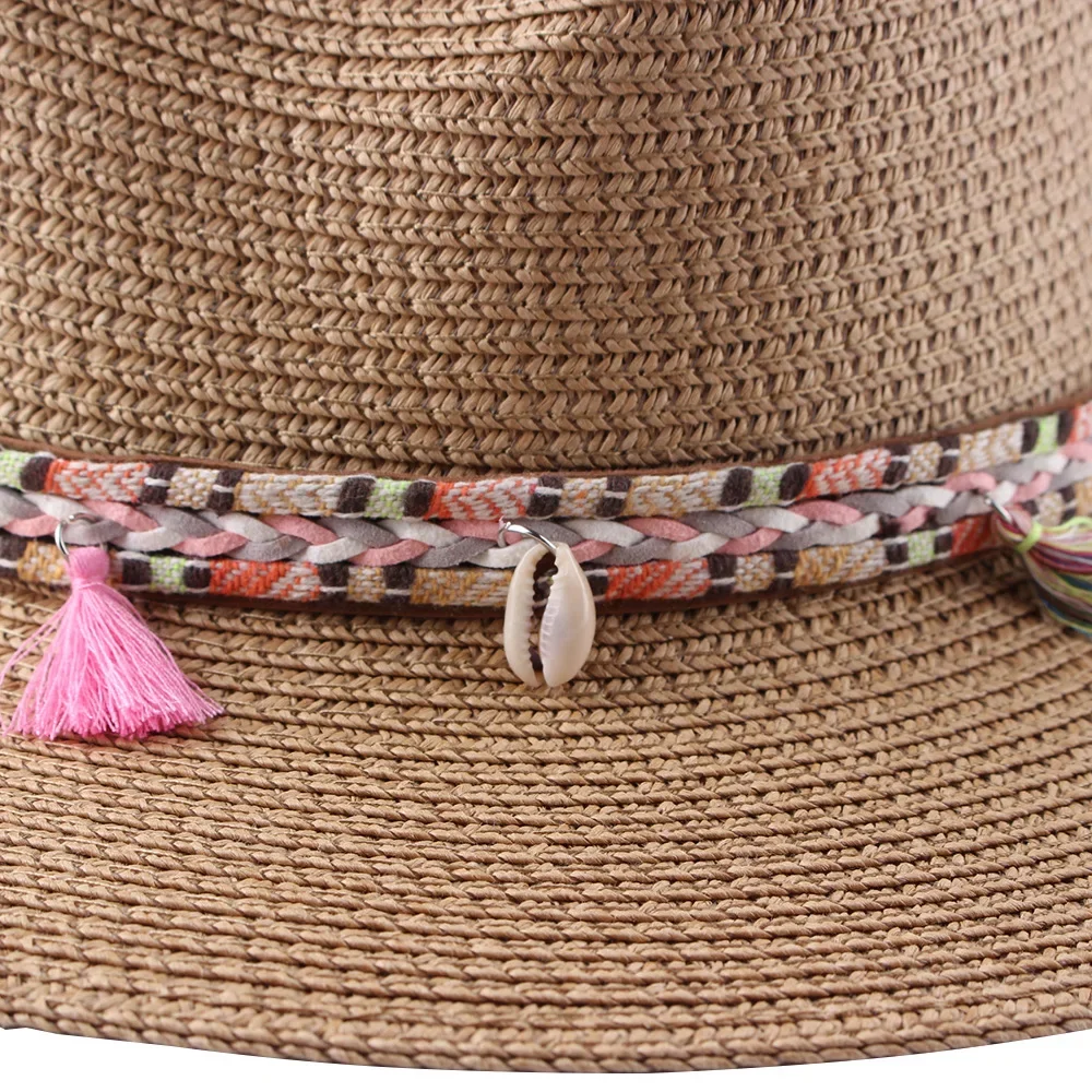 قبعة بنما للسيدات صيفية للحماية من الأشعة فوق البنفسجية بحافة واسعة للشاطئ والسفر في الهواء الطلق وقابلة للتعديل وقابلة للتنفس