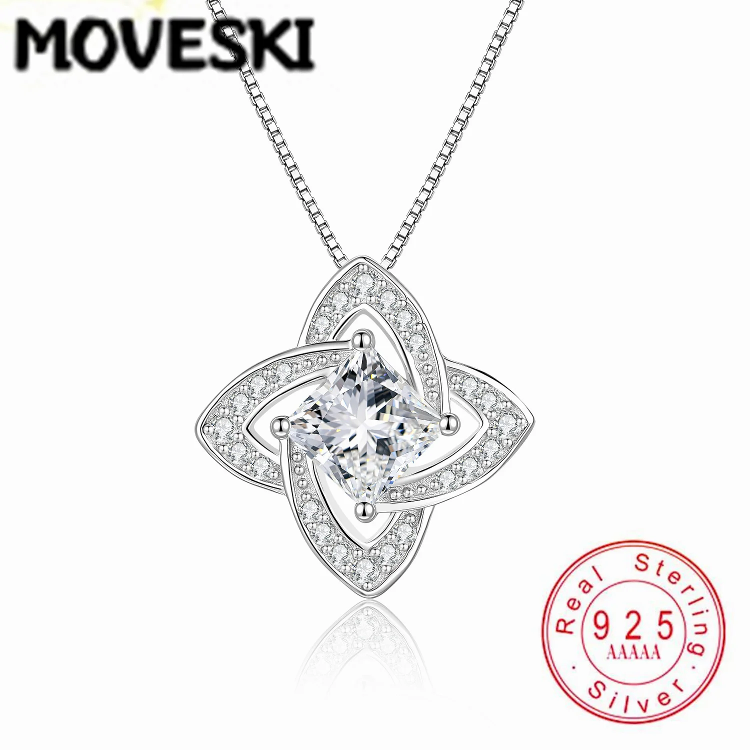 

1CT Moissanite Pendant Necklace 925 Sterling Silver Sparkling Princess Cut Fine Jewelry for Women Wedding Gift