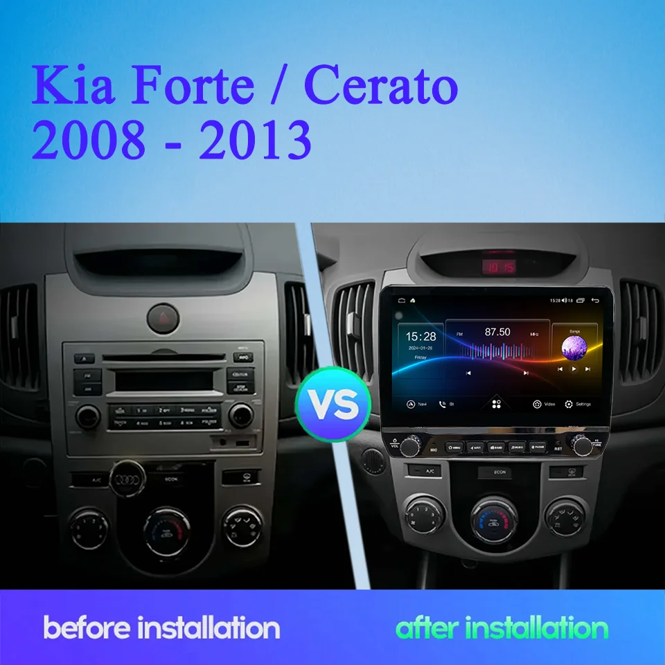 8G+128G Android 14 Car Radio Multimedia HU Head Unit Tape recorder DVD Cassette For Kia Cerato forte 2008 - 2013 Carplay Auto