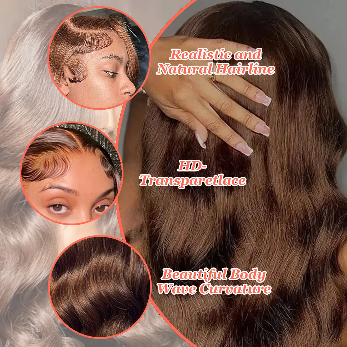 36 pulgadas # 4 marrón Chocolate 220% densidad onda del cuerpo 13x4 13x6 HD peluca Frontal de encaje transparente pelucas de cabello humano brasileño para mujeres