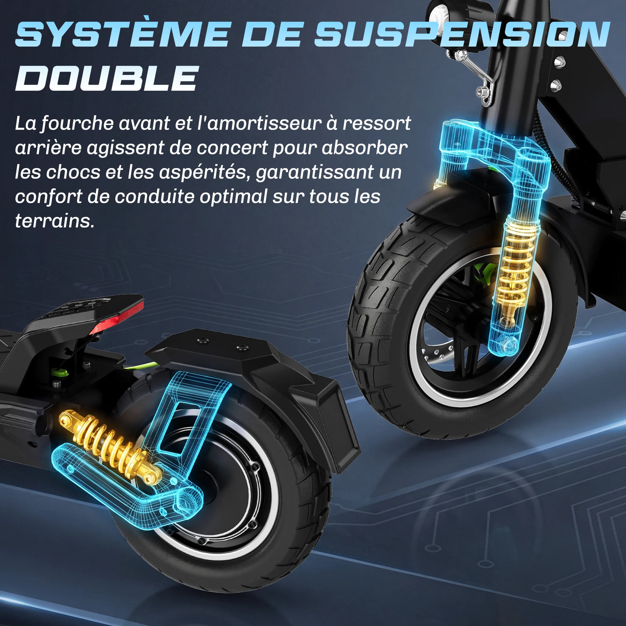 Patinete Eléctrico Todimart para Adultos, Patinete Eléctrico Plegable Todoterreno con Motor sin Escobillas, Batería de 48V 13Ah, Autonomía de 45KM, Suspensión Doble Delantera y Trasera, Neumáticos de 10 Pulgadas, Carga Máxima de 150kg, Patinetes Eléctricos Urbanos con Aplicación Inteligente