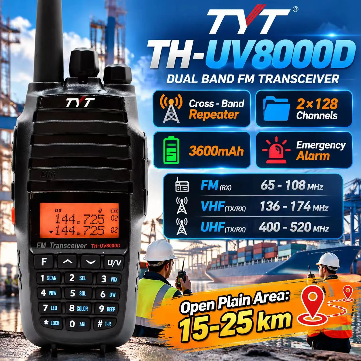 TYT TH-UV8000D Professional Analog Walkie Talkie 10W Cross Band Repeater 256CH Two Way Radio 3600mAh Emergency Alarm Long Range
