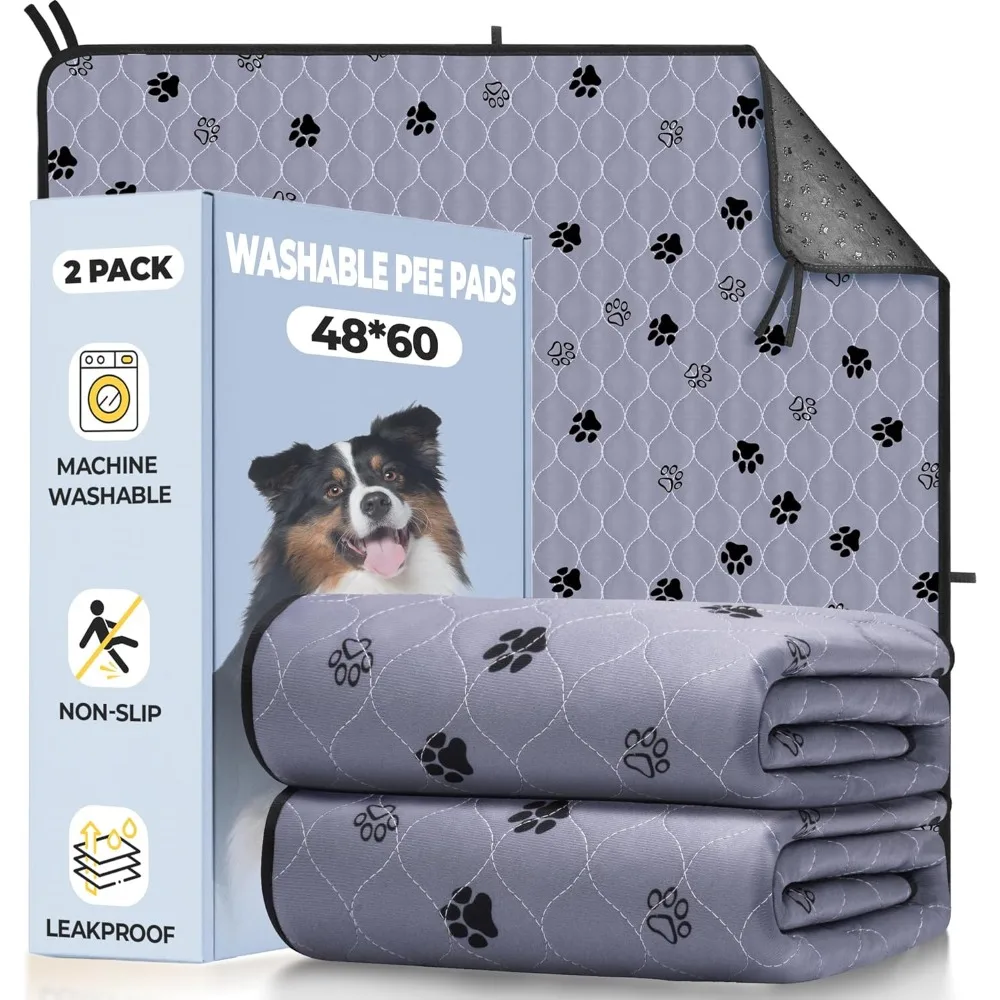 

Non-Slip Washable Reusable Pee Pads 2 Pack Extra Large 48x60 Inch Absorbent Leak Proof Potty Training Pads for Dogs Puppies