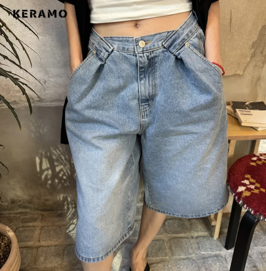 

Women Y2K Eclectic Solid Blue Denim Shorts Retro High Waist Grunge 2000s Street Jeans Vintage Casual Trashy 2000s Emo Shorts
