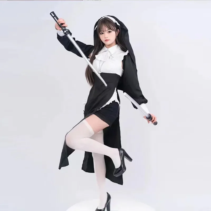 

New Anime Nun Costume Cosplay Shows Outfit Sexy Ladies Halloween Performance Fancy Dress Up Sister Cos Uniform party Cute Women