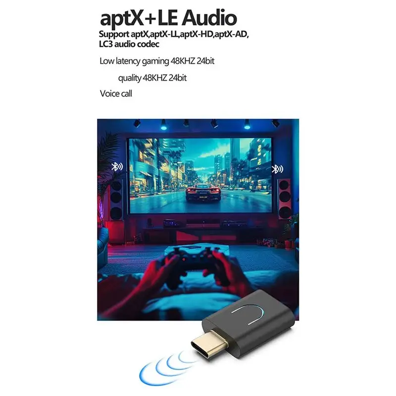 ABMF 2X Tebe LE Audio LC3 BT 5.4 Audio Transmitter AptX-LL HD Type-C Wireless Adapter for PS4 PS5