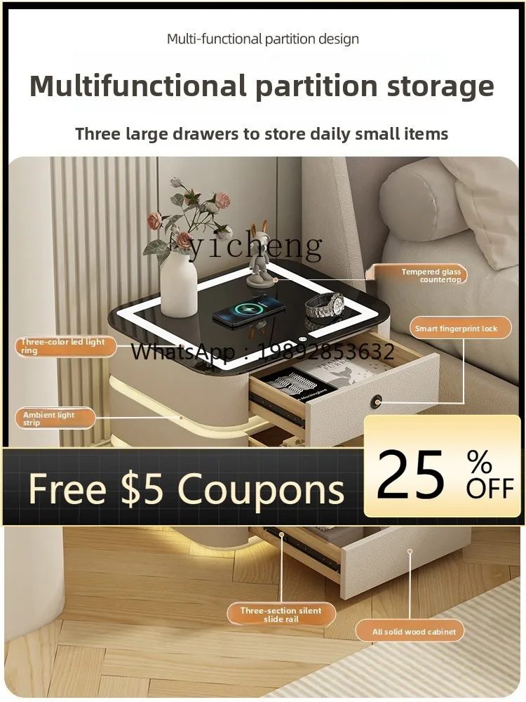 

zz cream wind bedside table lamp integrated with lock master bedroom light luxury high-end three-bucket cabinet