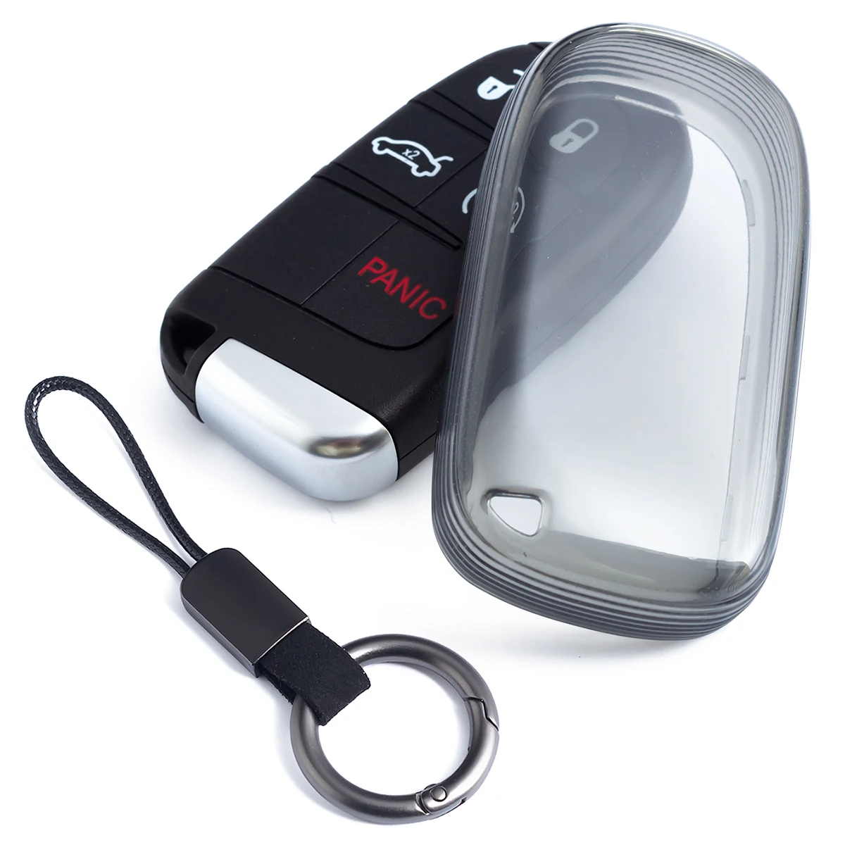 Funda delgada para llave de coche, llavero para Jeep Renegade Compass Grand Cherokee Chrysler 300 200 Fiat 500X Dart, negro transparente