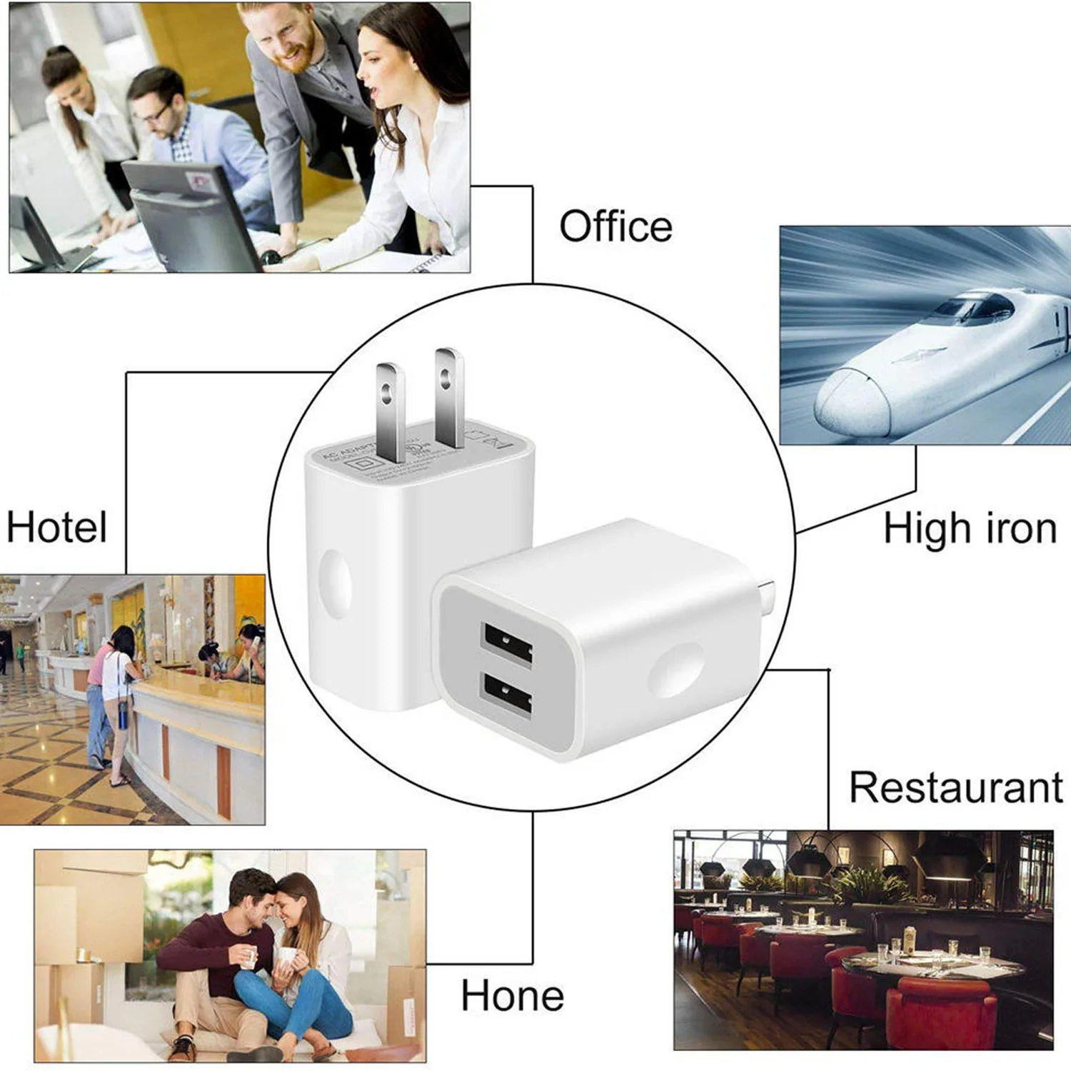 1/5Pcs USB Wall Chargers Block Power Adapter 2.1A Dual-Port Fast Charging Plug Cube Charger Adapter For IPhone For Samsung