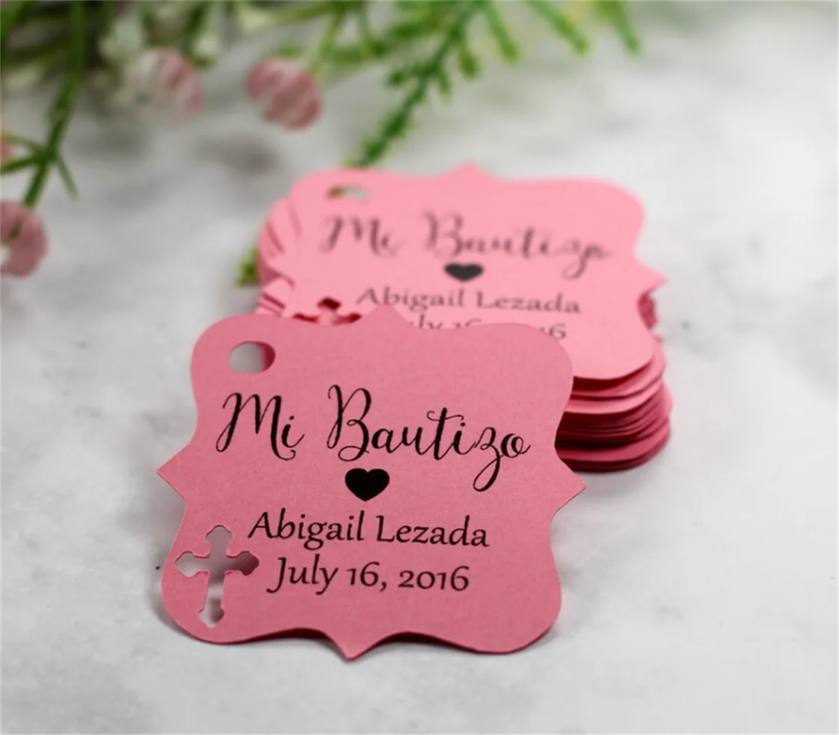 50pcs Mi Bautizo Favor Tags - Personalized Christening Favor Tags - Custom Labels for Baptism - God Bless Thank You Tags - Confi