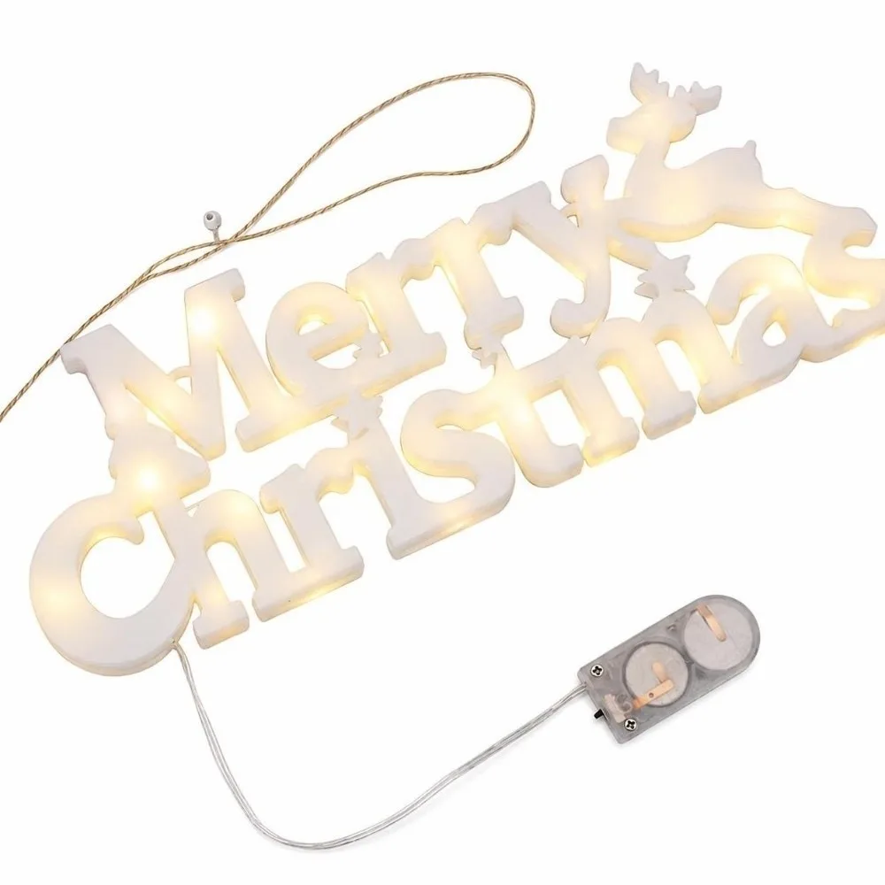 New Merry Christmas LED Letter Sign 3D with Hanging Rope Fairy Light String Xmas Garland String Home Decor