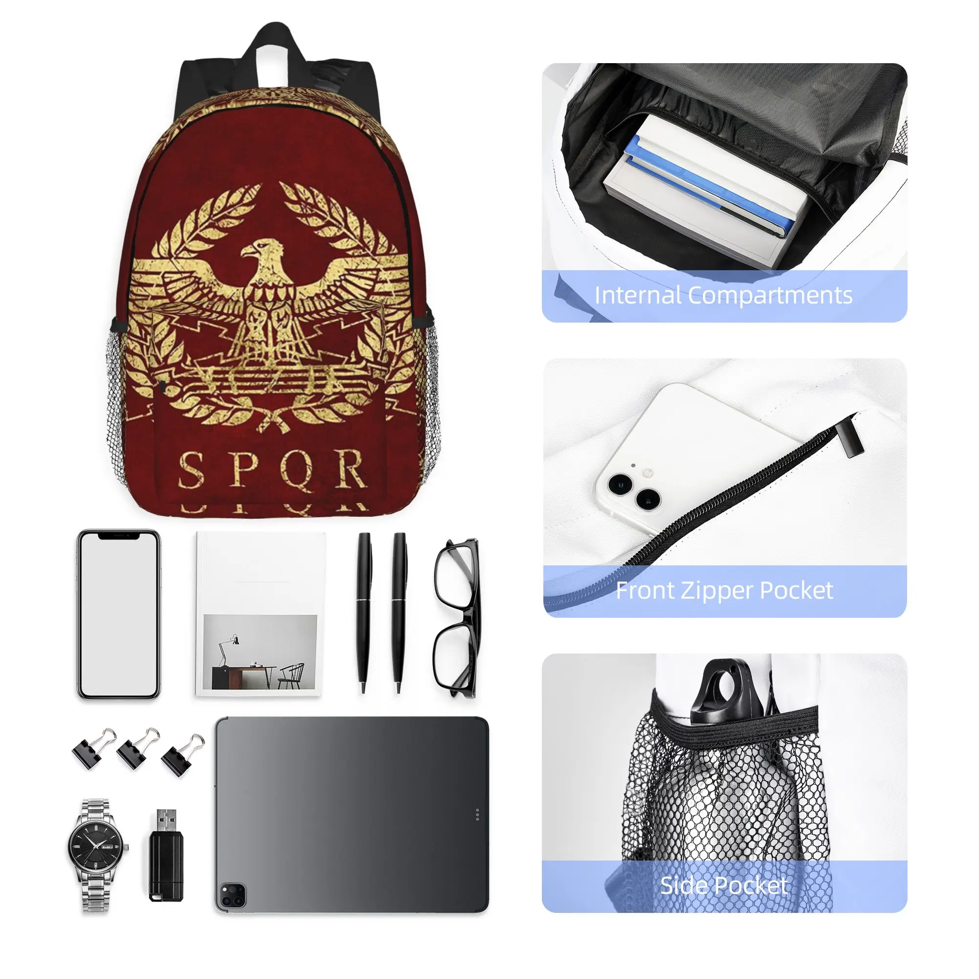 Rome SPQR Roman Backpack Hot Sale Daypack Large Capacity Boys Girls BookBag Shoulder Bags for Men Women School Bag