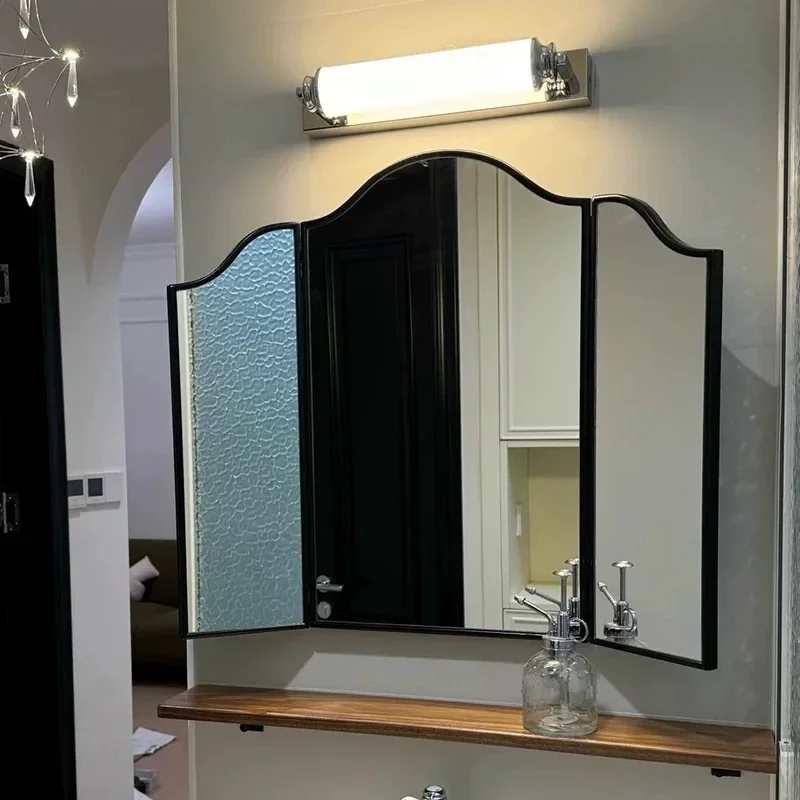 French tri-fold makeup mirror, bedroom vanity mirror, bathroom mirror, washstand, wall-mounted folding three-sided mirror