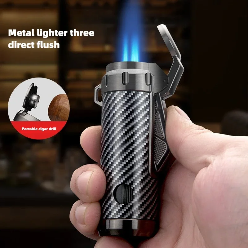 HOEST 3 Flame Gas Lighter Portable Cigar Drill High Pressure Jet Technology Spray Gun Welding Gun Cigarette Lighter