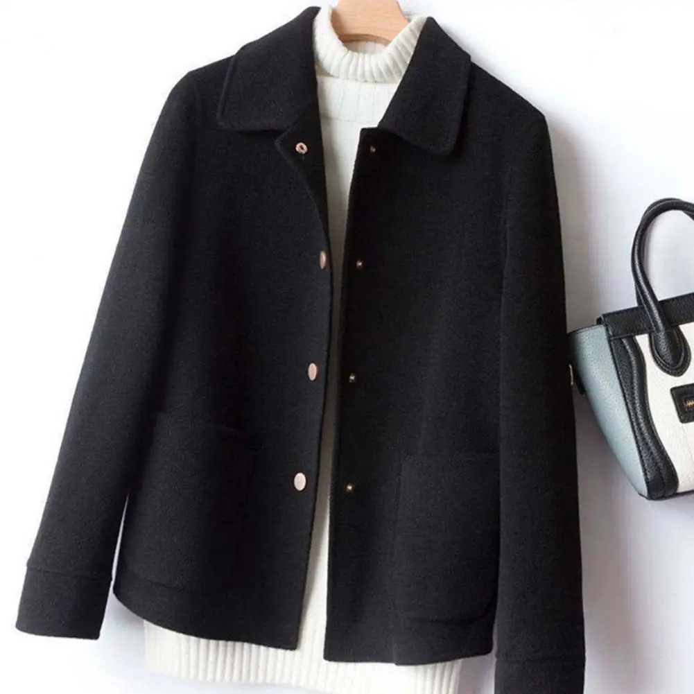 

Soft Women Coat Stylish Women's Double-sided Lapel Coat with Buttons Pockets for Fall Winter Loose Fit Cardigan for Commute