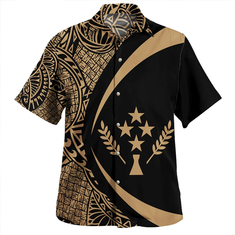 

Harajuku Summer New 3D Polynesian Kosrae Flag Emblem Printed Shirts Kosrae Coat Of Arms Graphic Short Shirts Men Fashion Clothes