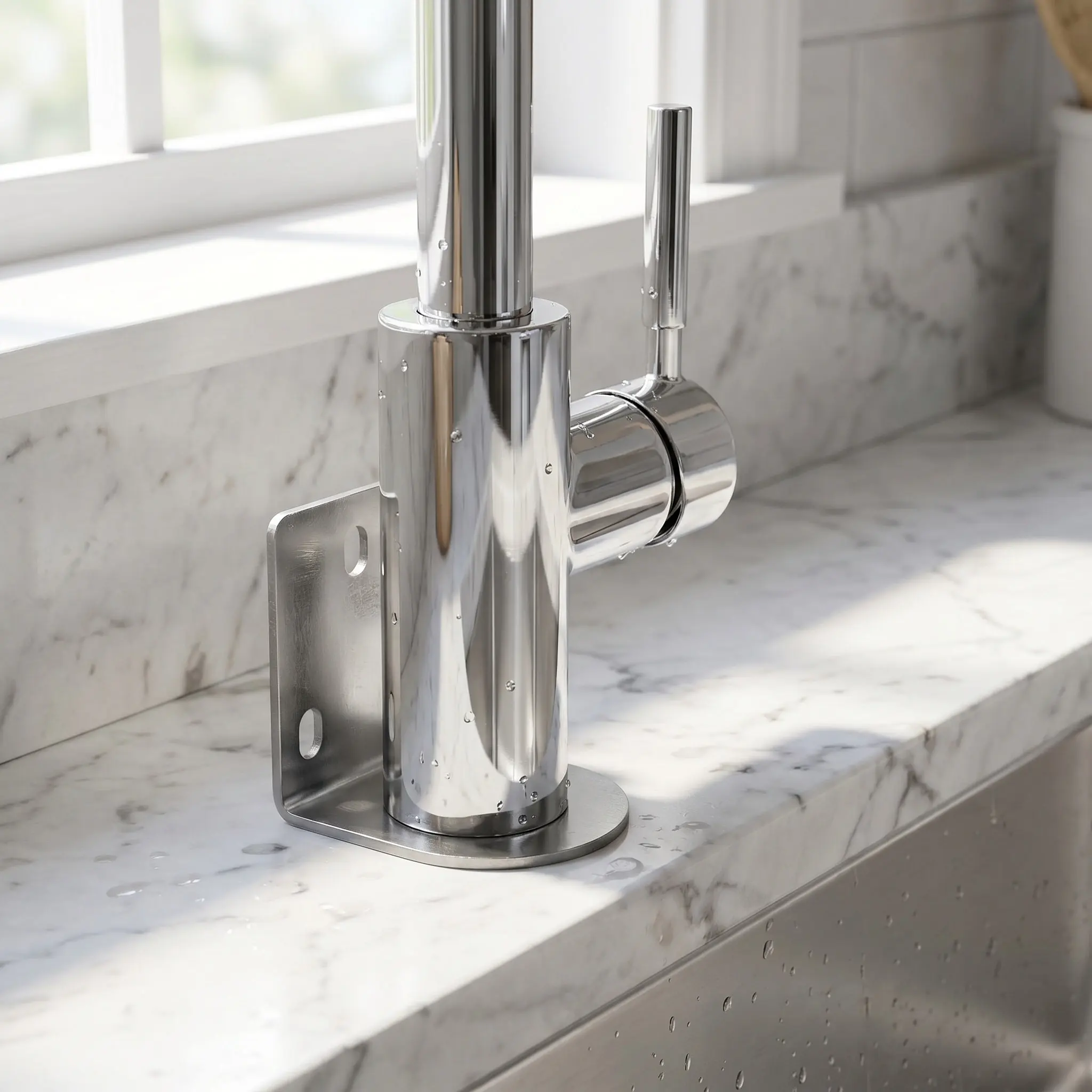 Stainless Steel Faucet Mounting Bracket Right Angle Wall Plate Holder for Water Purifier and Direct Drinking Machine Kitchen