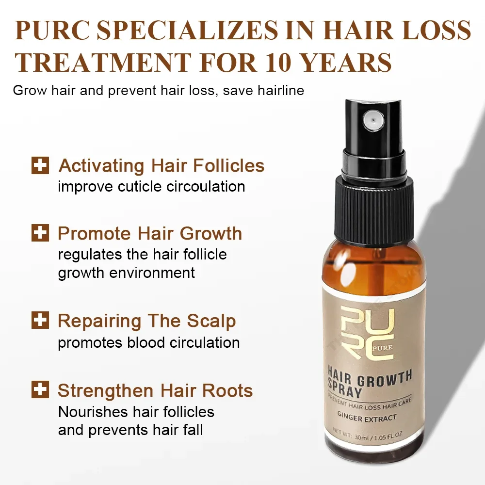 PURC-Ginger Hair Care Products Set para homens e mulheres, óleo fortalecedor de raízes, soro nutritivo e reparador, spray