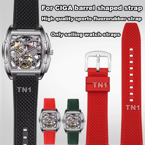 Para reloj mecánico CIGA design, pulsera en forma de barril, correa de reloj de goma fluorada resistente al agua de 22mm, correa de goma de liberación rápida para hombre