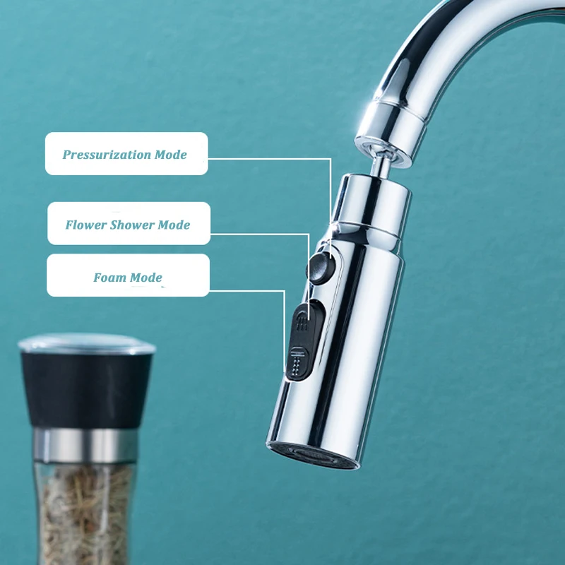 Kitchen Faucet Aerator 3 Modes Bathroom Anti-splash Tap Extender Adapter Faucet Washbasin Sprayer Saving Water Tap Filter Nozzle