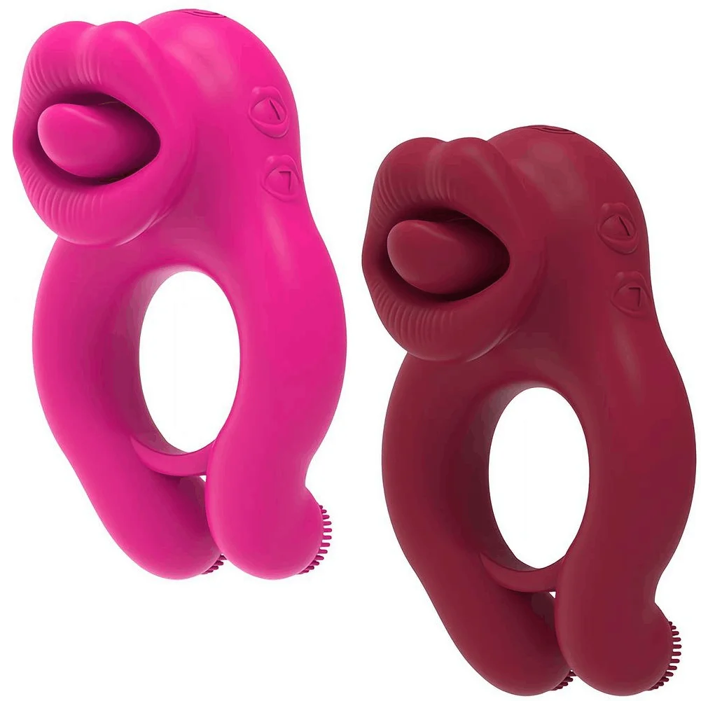 3 Motor Sucking Tongue Licking Clit G-Spot Clitoris Stimulator Vibrating Cock Ring Clitoral Stimulator Mini Silent Couple Toy