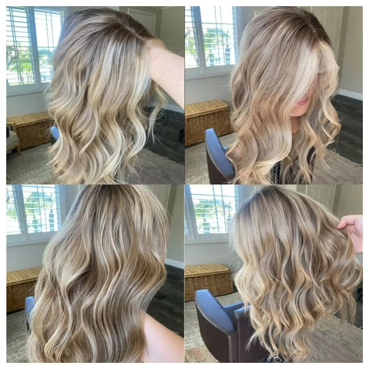 

Ombre Пепельно-русый платиновый серебряный парик Боб с выделенной линией волос Короткие волнистые парики фронта шнурка для женщин Синтетический парик с темными корнями