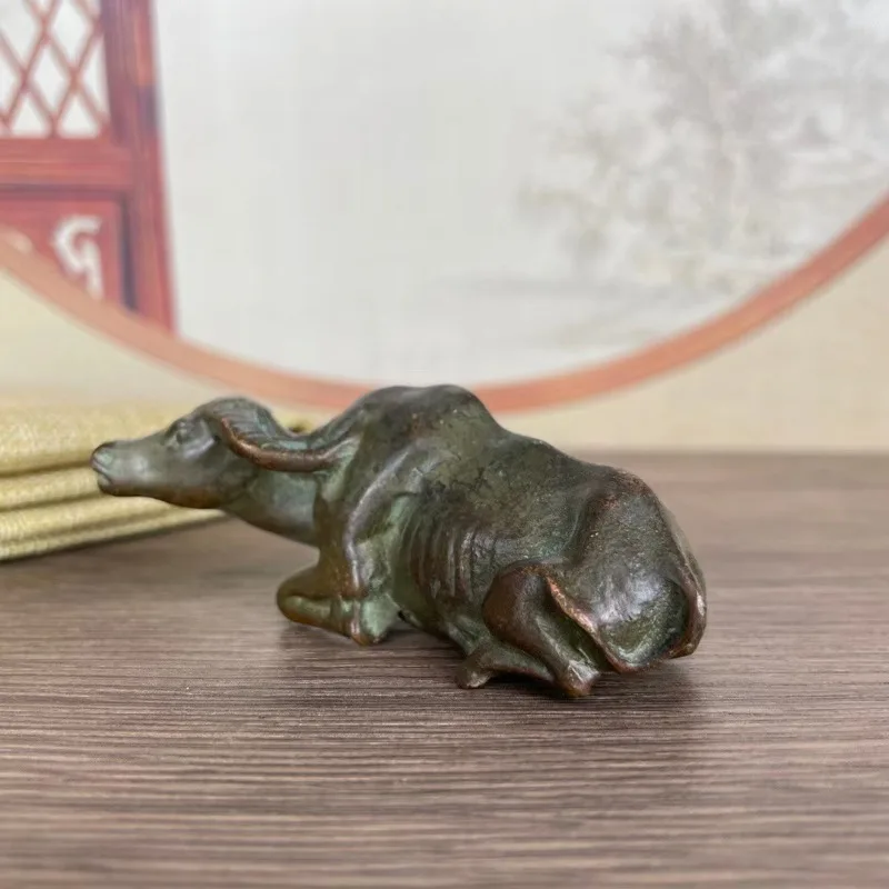 Vintage Bronze Ox Statue Chinese Zodiac Buffalo Figurine Feng Shui Wealth Mini Metal Sculpture Desktop Tea Table Decor Ornament