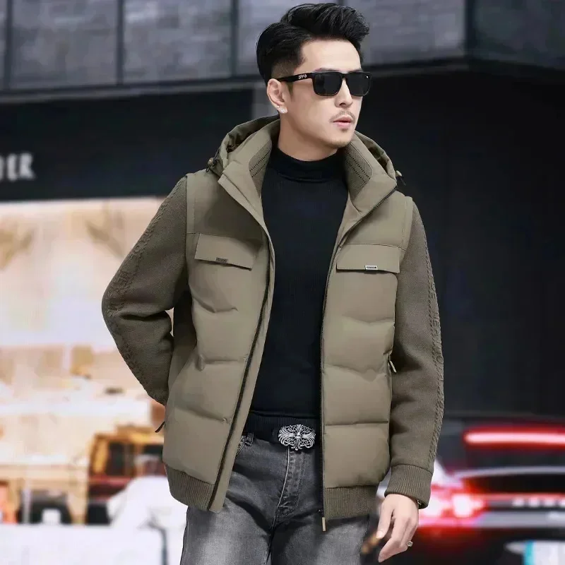 COZOK Knitted Sleeves Hooded Jackets Removable Luxury Down Men Designer Clothes 2025 Winter for s Coat