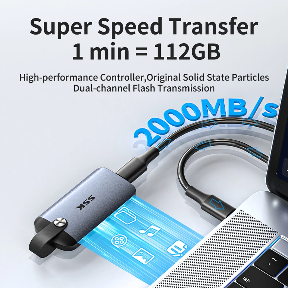 SSK Portable SSD External hard disk SSD External Mobile Solid State Drives 2000MB/s Type-C External Hard Drive for Laptop Gaming