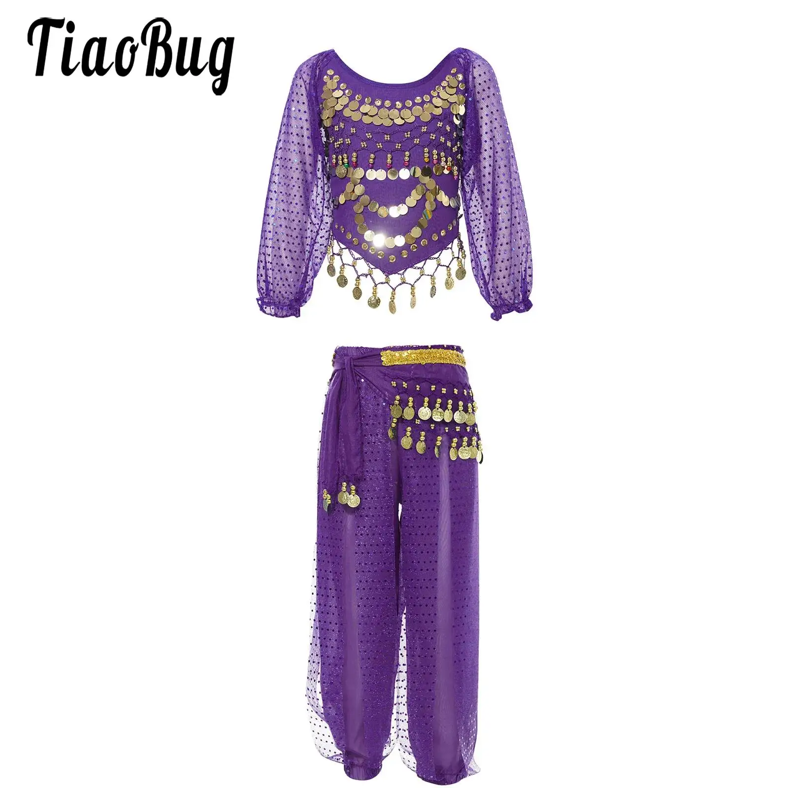 

Girls Belly Dance Costume Set Children Indian Dance Top Pants Tassels Waist Hip Scarf Arabic Dance Clothes Kids Performance Suit