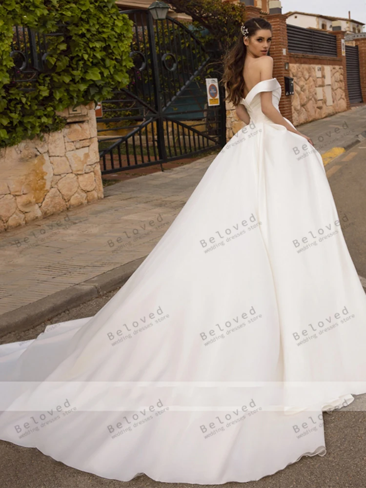 Eleganti abiti da sposa in raso a-line abiti da sposa con spalle scoperte per la festa formale 2024 Backless Simple Vestidos De Novia